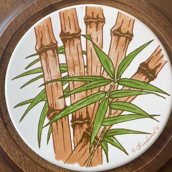 Asian inspired vintage wooded/ceramic cracker/cheese serving tray. - Picture 2 of 10